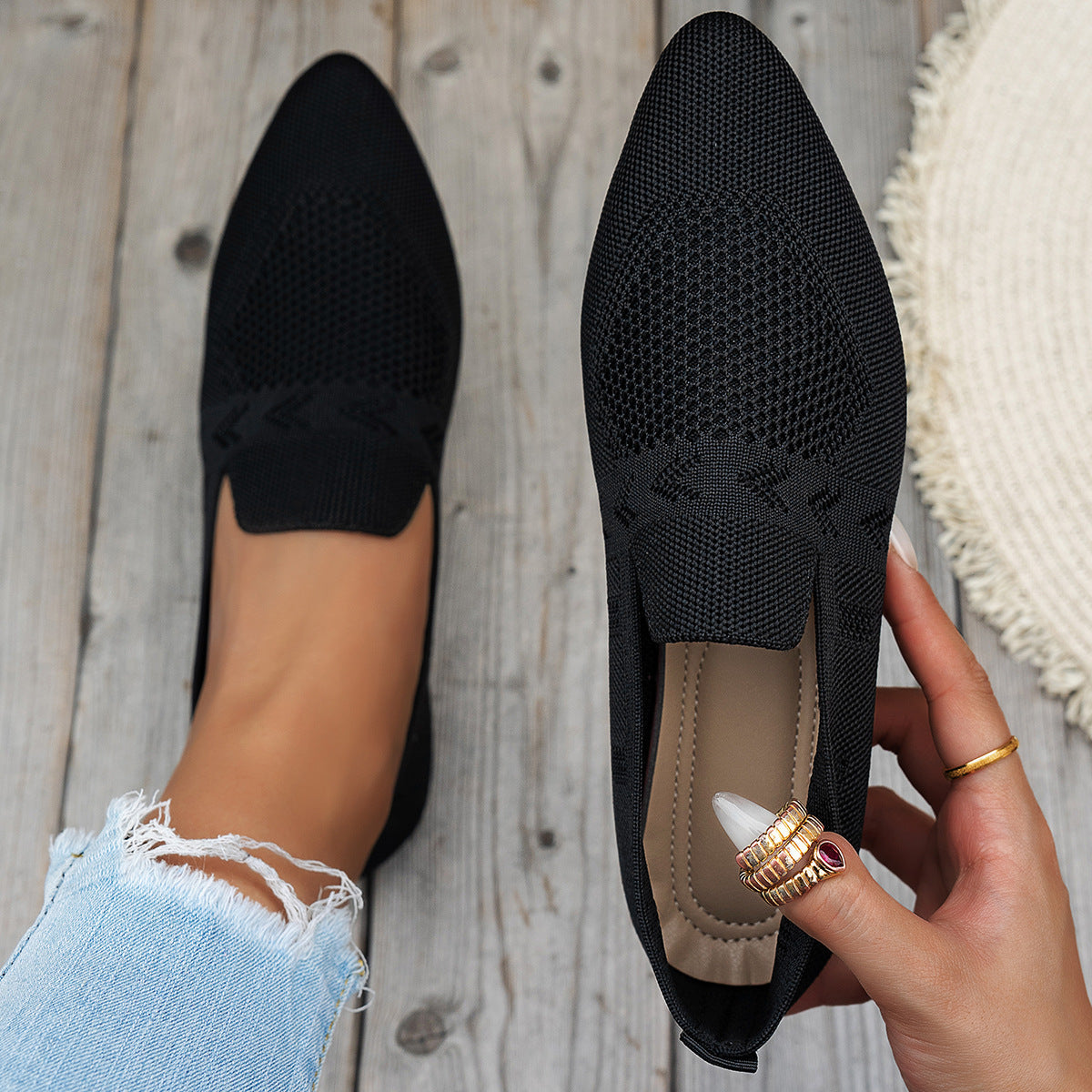 Damen Ballerinas mit kreativem Hahnentrittmuster und flexiblem Fußbett R&B