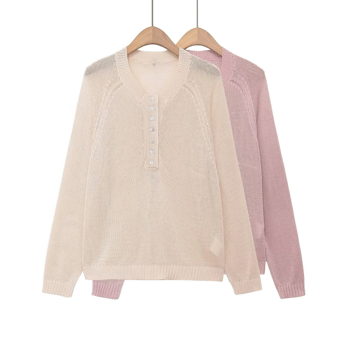 Damen leichter Pullover mit Knopfverschluss R&B
