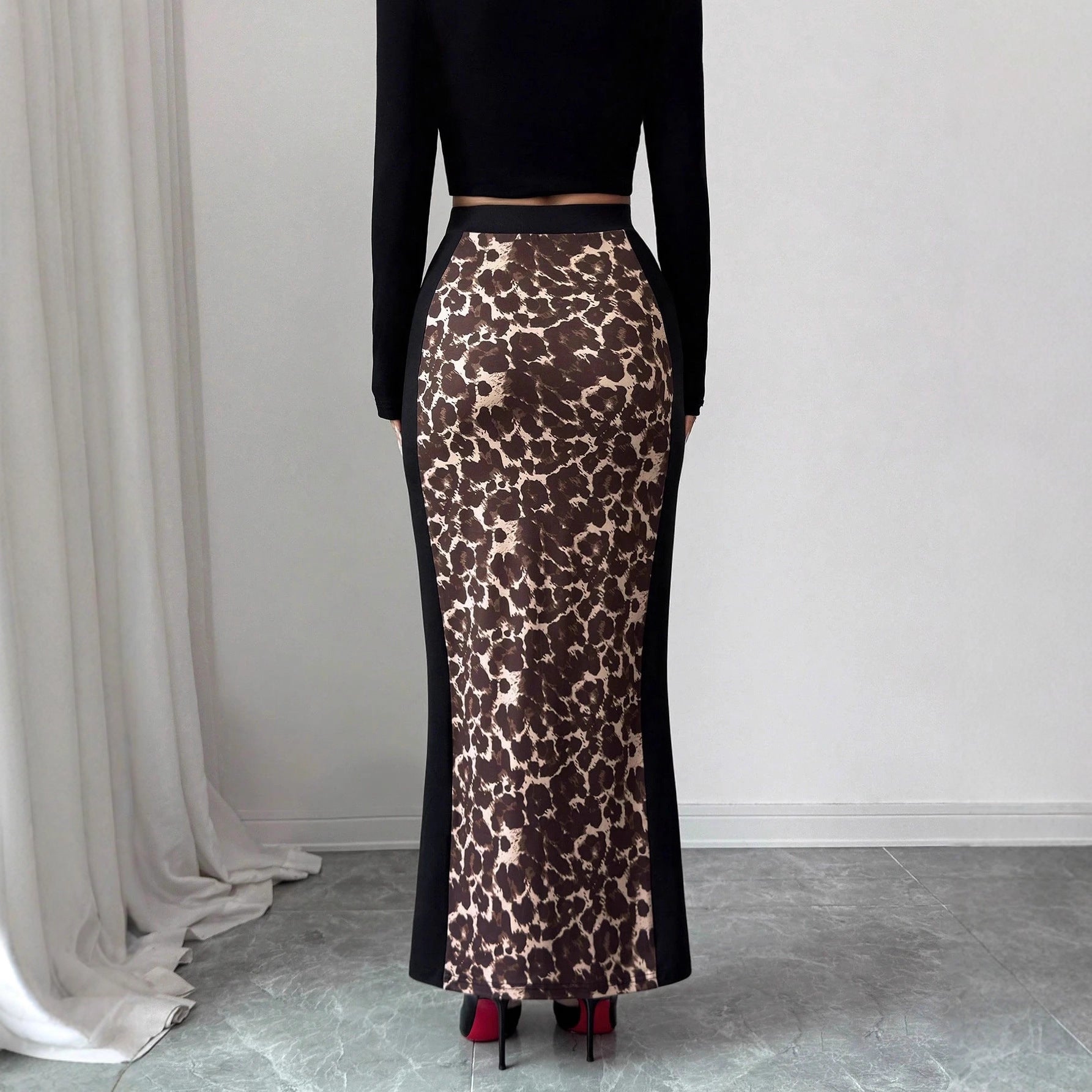 Damen nan taillierter Bleistiftmidirock mit Animal-Print-Mittelbahn und seitlichem Oberschenkel-Schlitz R&B