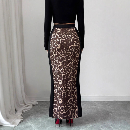 Damen nan taillierter Bleistiftmidirock mit Animal-Print-Mittelbahn und seitlichem Oberschenkel-Schlitz R&B