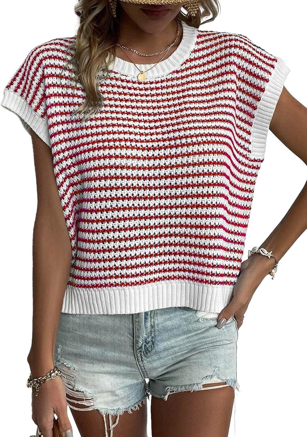 Damen lässiger Strickpullover mit modischem Streifenmuster und weitem Schnitt R&B