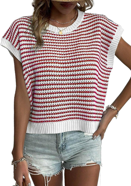 Damen lässiger Strickpullover mit modischem Streifenmuster und weitem Schnitt R&B