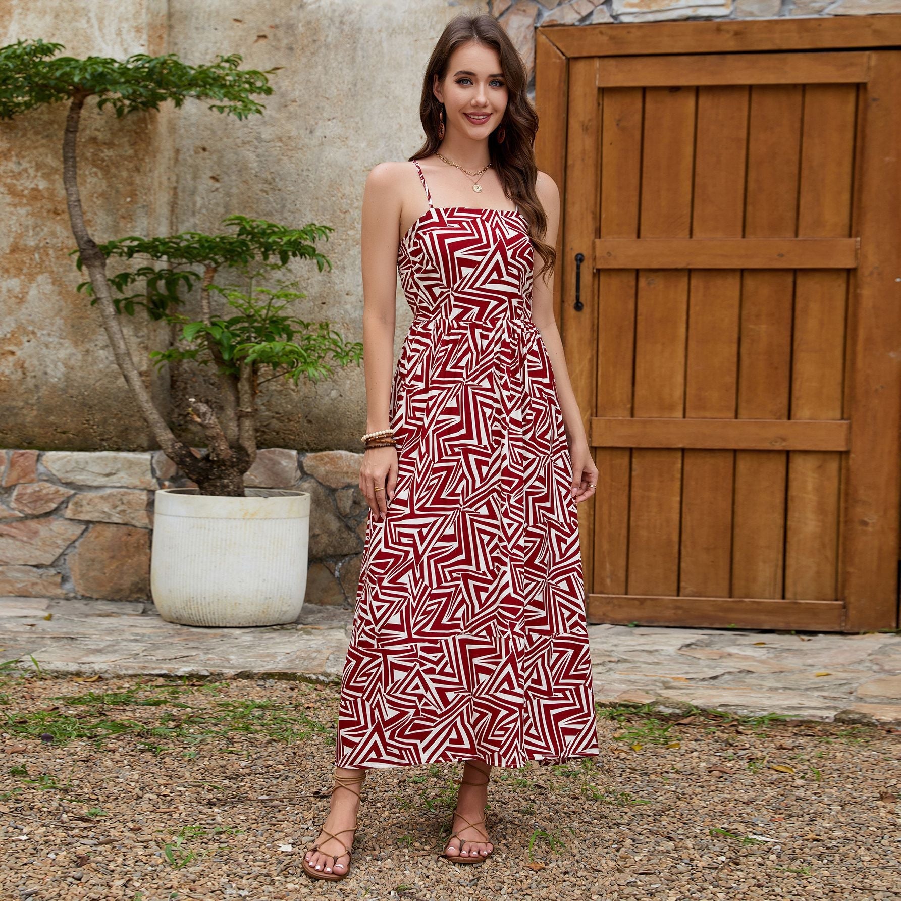 Damen Maxikleid mit geometrischem Muster R&B