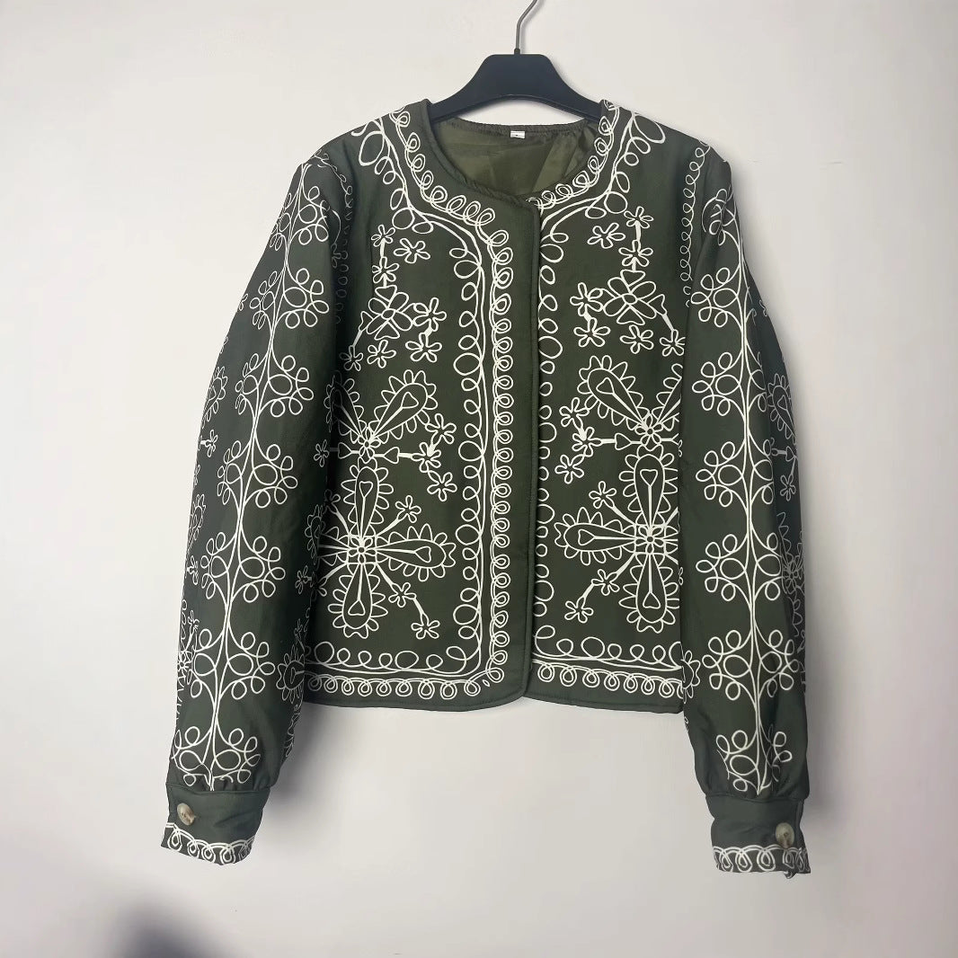 Damen gestepptes Oberteil mit floralem Design und eleganter Knopfleiste R&B