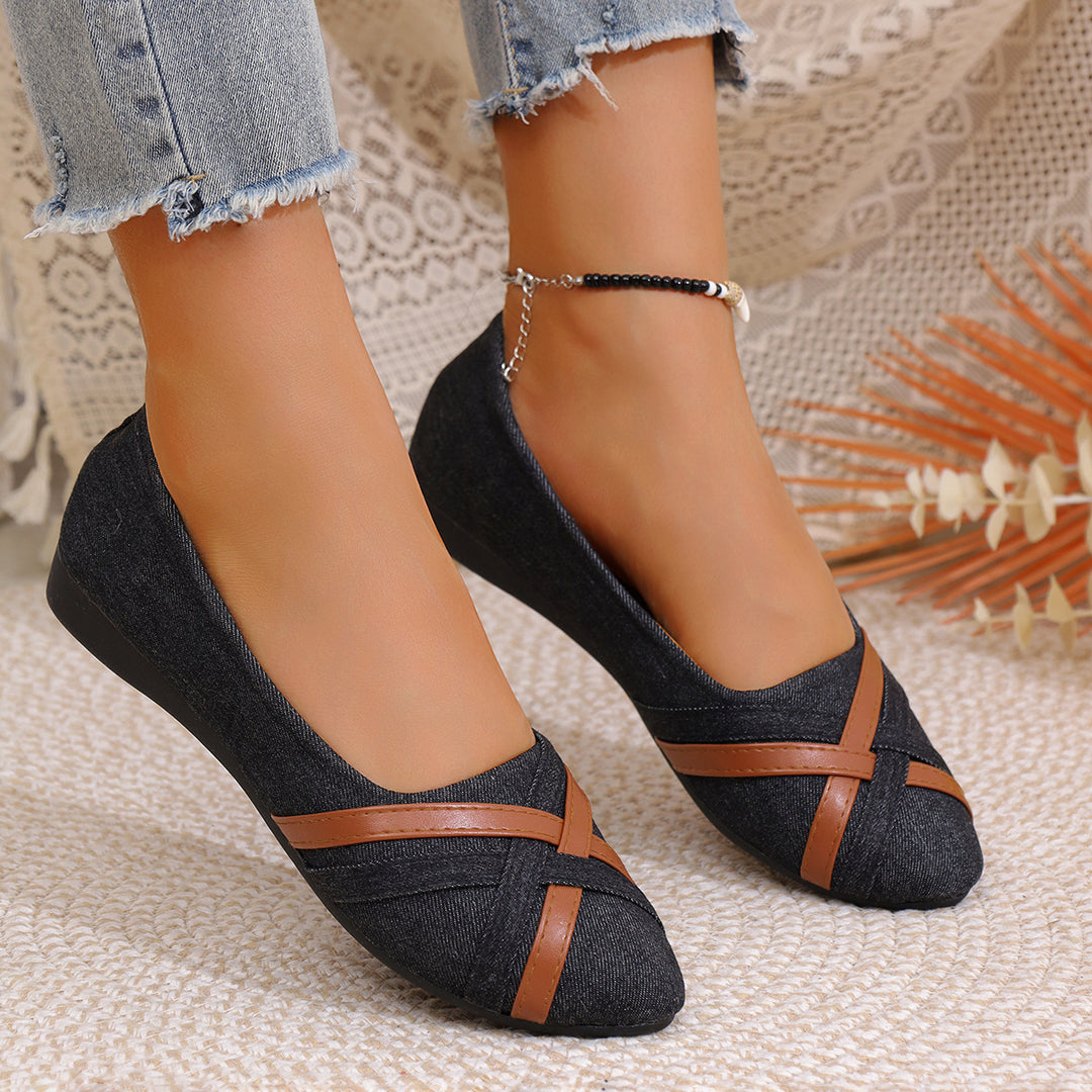 Damen Ballerinas aus Denim mit eleganten Lederapplikationen R&B