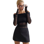 Damen Off-Shoulder Langarmshirt aus leicht transparentem Stoff mit raffiniertem Drapierungseffekt R&B