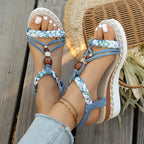 Damen Wedge-Sandalen mit buntem geflochtenem Riemendesign und gepolsterter Sohle
