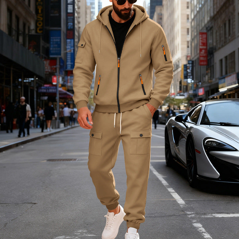 Herren stylisches Zweiteiliges Jogginganzug mit Kapuze und praktischen Taschen R&B
