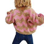 Damen Grobstrickjacke mit modernem Zickzack-Muster und weitem Schnitt R&B