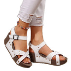 Damen Keil-Sandalen mit verstellbaren Riemen und modischen Nieten R&B