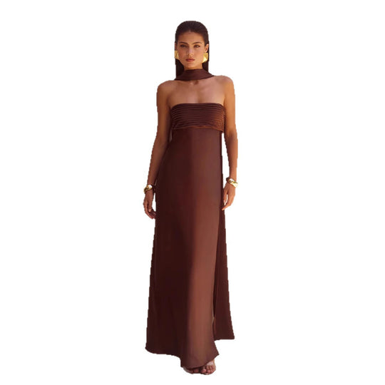Damen Elegantes Maxikleid mit schulterfreiem Design und schmalem Oberteil R&B