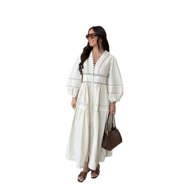 Damen Maxikleid mit kunstvollen Stickereien und luftigen Ärmeln R&B