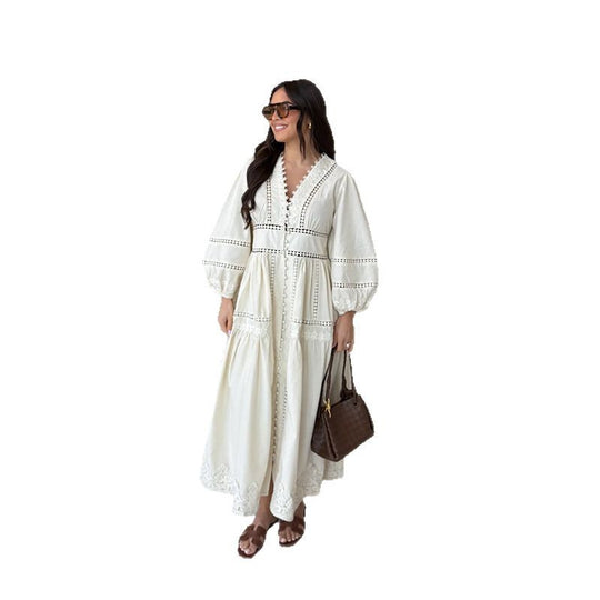 Damen Maxikleid mit kunstvollen Stickereien und luftigen Ärmeln R&B