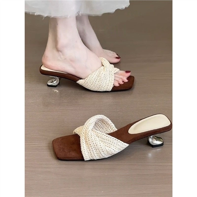 Damen offene Mules mit geflochtenem Design R&B