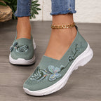 Damen nan gestrickte Slip-On Slipper mit Schmetterlings-Stickapplikation und dämpfender EVA-Plateausohle R&B