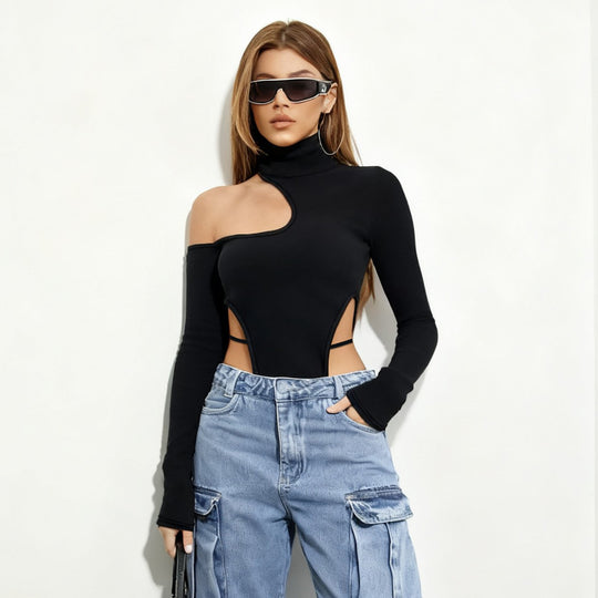 Damen Body mit asymmetrischem Schnitt und hohen Rüschen R&B