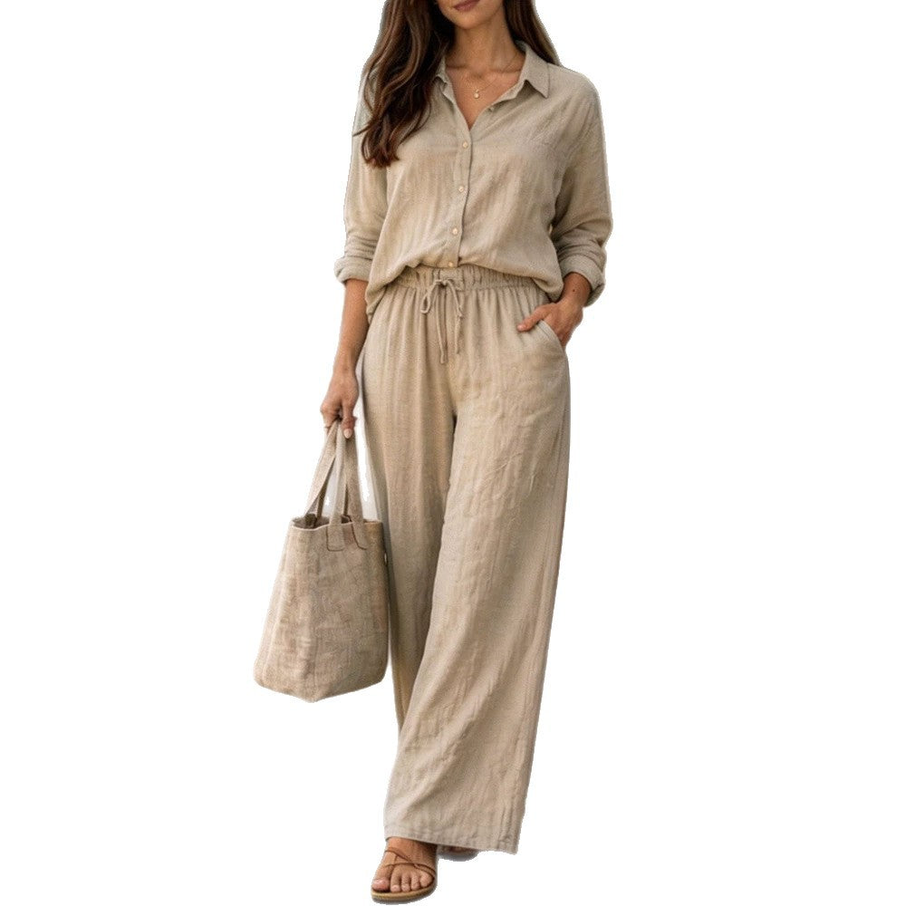 Damen Leichte und bequeme Sommerbluse mit weiten Hosen R&B