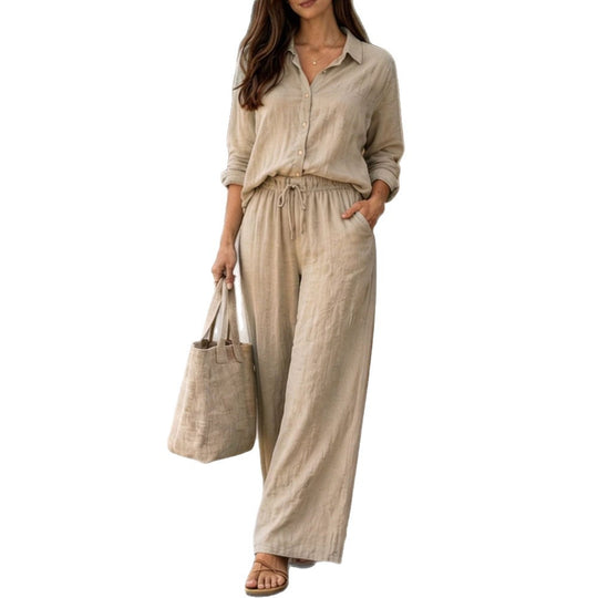Damen Leichte und bequeme Sommerbluse mit weiten Hosen R&B