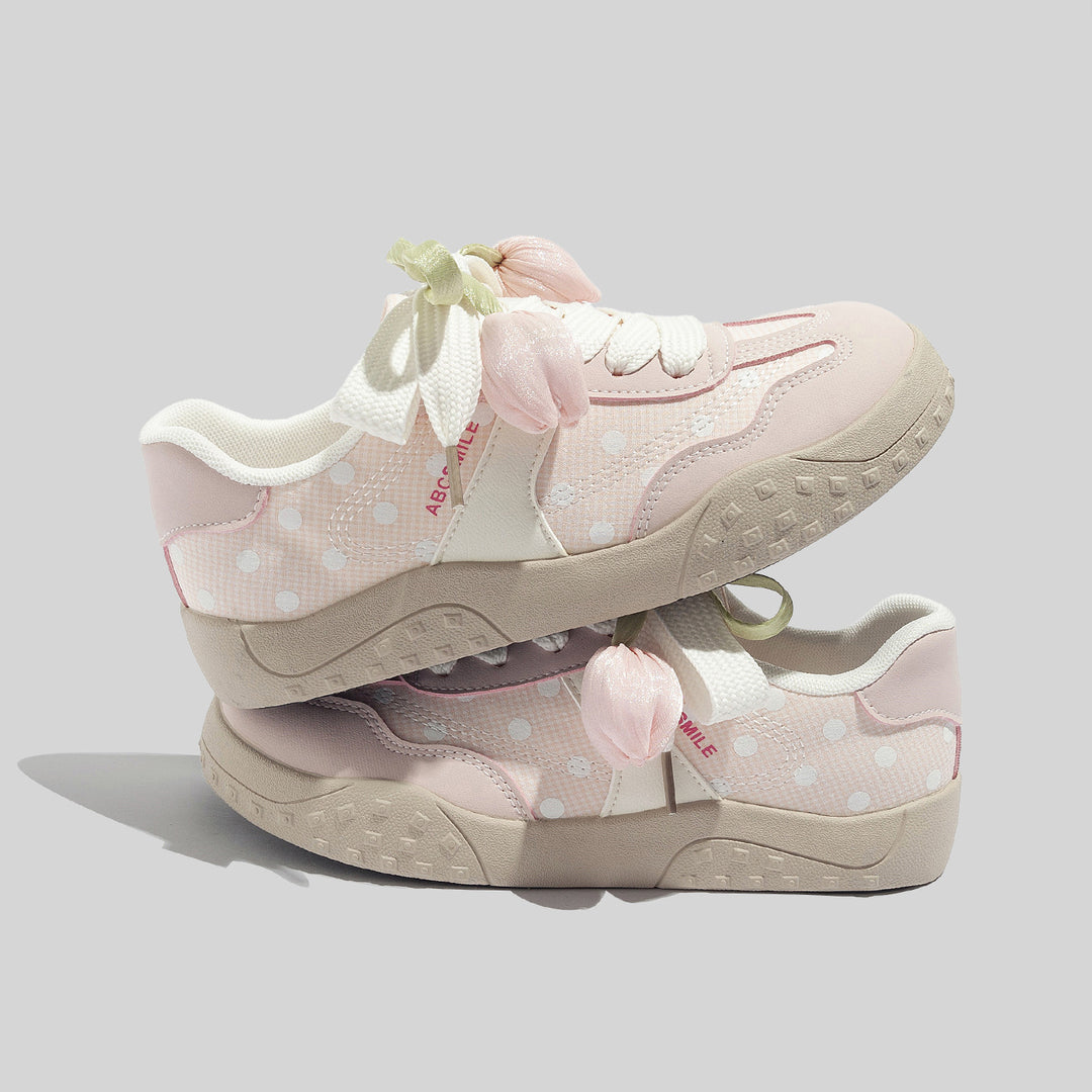 Damen Freizeit Sneakers mit leichtem Punktemuster und verspielten Schleifen R&B