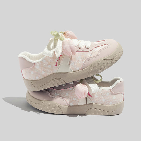 Damen Freizeit Sneakers mit leichtem Punktemuster und verspielten Schleifen R&B