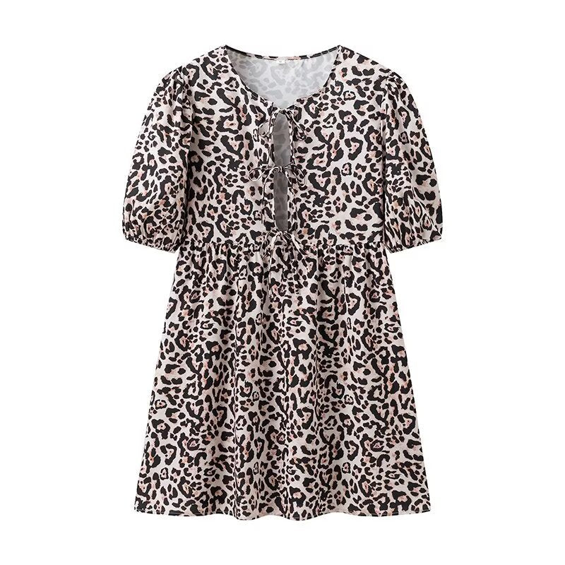 Damen Sommerkleid mit lässigem Leopardenmuster und voluminösen Ärmeln R&B