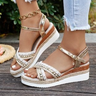 Damen Wedge-Sandalen mit funkelndem Riemendesign R&B