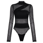 Damen Langarm Body mit transparentem Tüll-Design und eleganter Schnittführung R&B