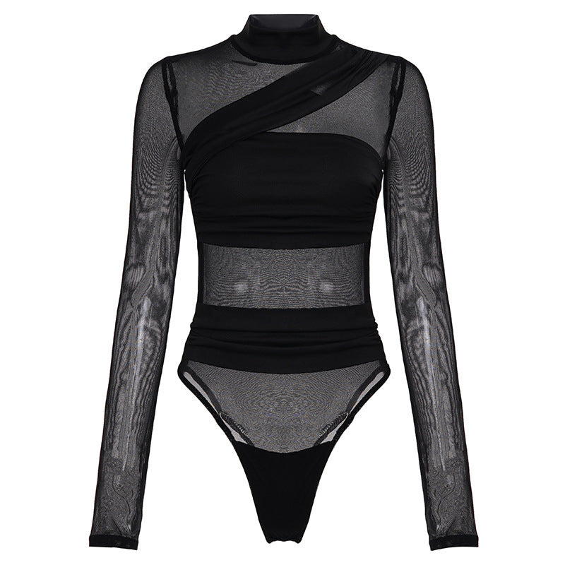 Damen Langarm Body mit transparentem Tüll-Design und eleganter Schnittführung R&B