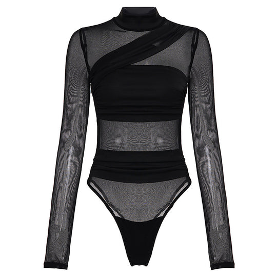 Damen Langarm Body mit transparentem Tüll-Design und eleganter Schnittführung R&B