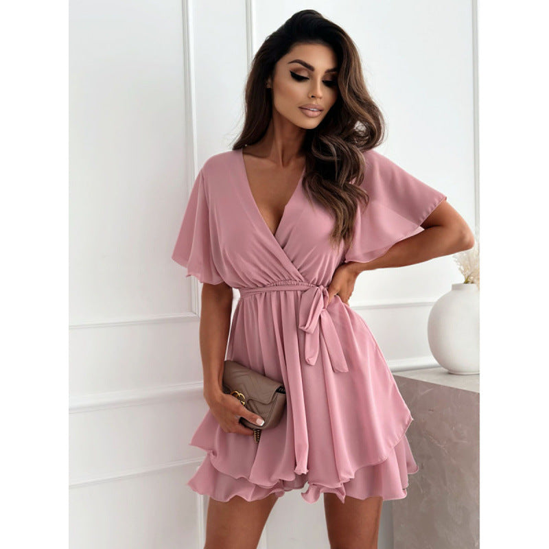 Damen Wickelkleid mit fließendem Schnitt und zarten Rüschendetails R&B