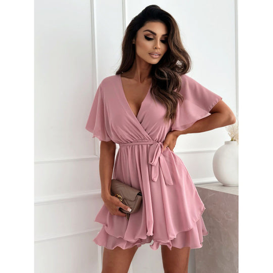 Damen Wickelkleid mit fließendem Schnitt und zarten Rüschendetails R&B