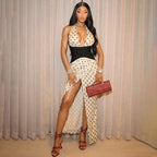 Damen Maxikleid mit tiefem V-Ausschnitt und Wickeldesign R&B
