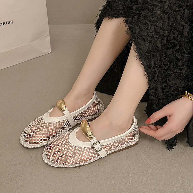 Damen Trendige Netz Ballerinas mit eleganter Schnalle R&B