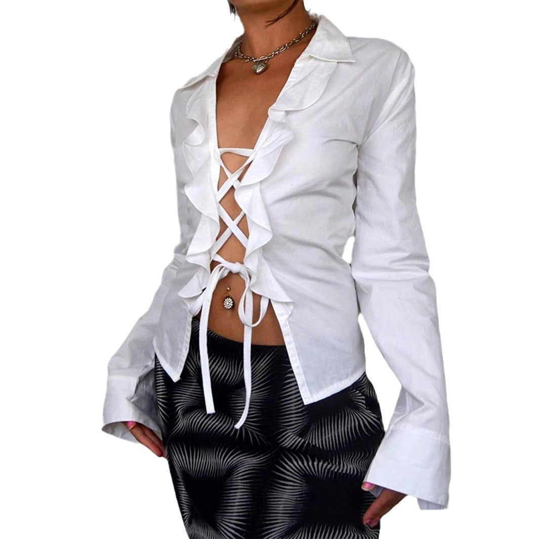 Damen Bluse mit voluminösem Rüschendesign und taillierbarem Schnitt R&B