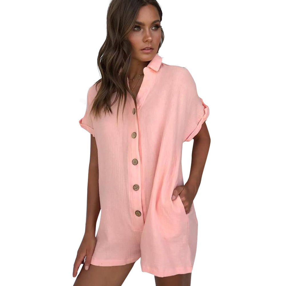 Damen Jumpsuit mit gekrempelten Ärmeln und Knopfleiste R&B