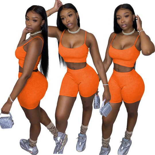 Damen Sportliches Set mit figurbetonendem Crop-Top und Shorts R&B