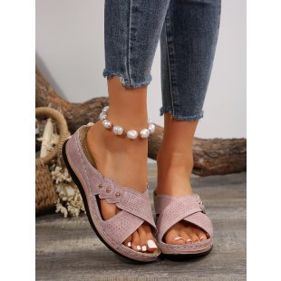 Damen Komfortable Wedge-Pantoletten mit flexibler Sohle und modischen Schnallen R&B