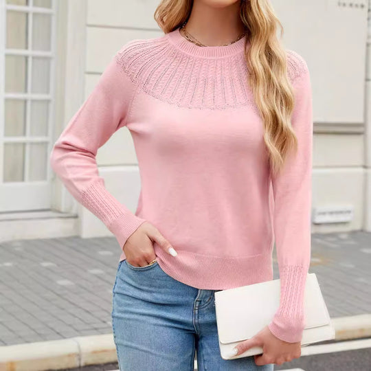 Damen eleganter Feinstrickpullover mit dekorativem Schulterdesign R&B