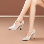 Damen Slingback-Pumps mit glänzendem Riemendesign und dekorativem Absatz R&B