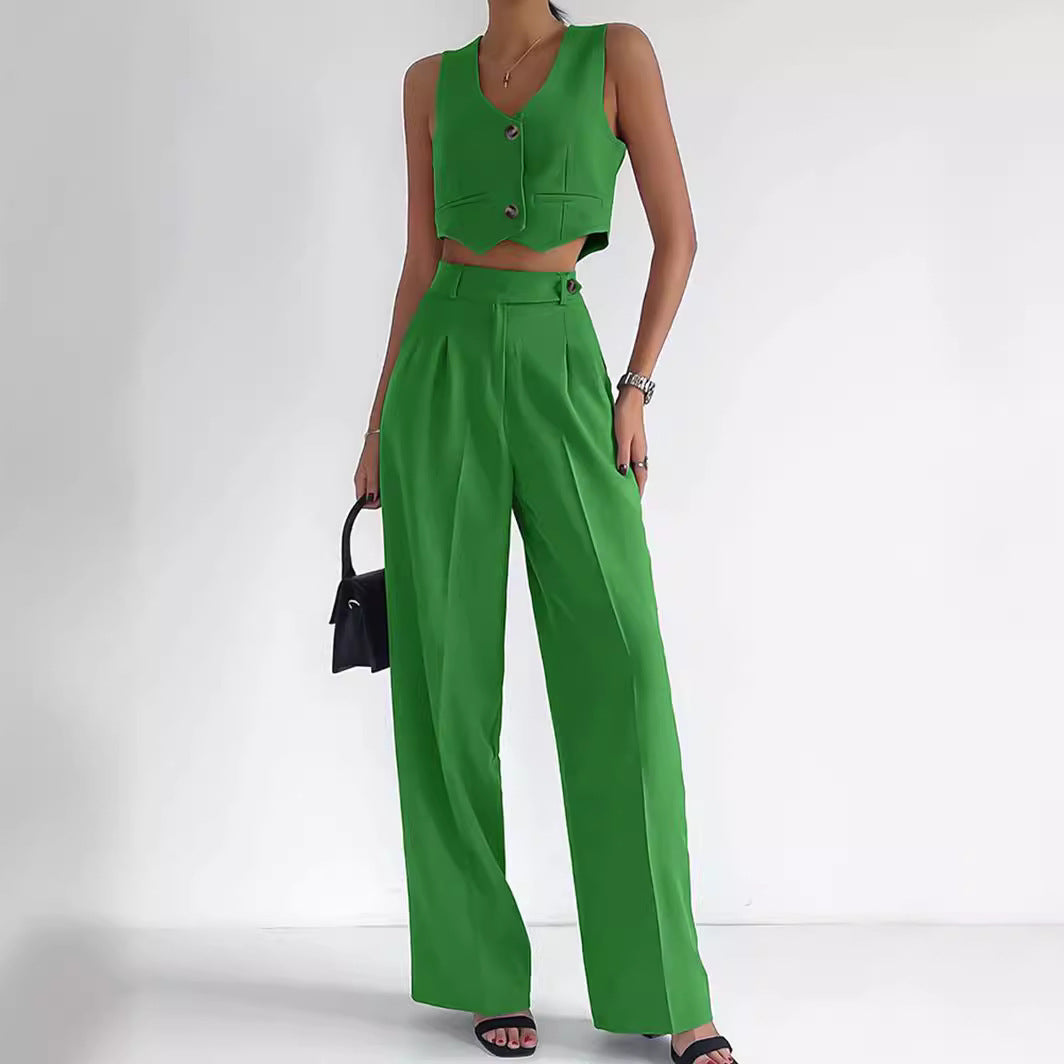 Damen trendy Zweiteiler-Anzug mit wadenlangem Hose und modernem Cropped-Top