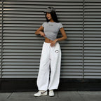 Damen Sportliches Set mit Figurbetontem Oberteil und weitem Hosen R&B