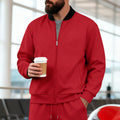 Herren nan urbane Sweat-Trackjacke mit Stehkragen verdecktem Reißverschluss elastischen Rippbündchen und Eingrifftaschen R&B
