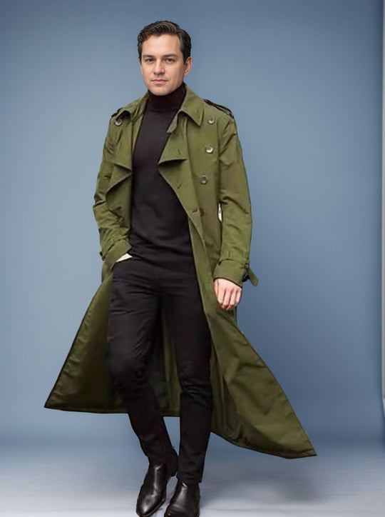 Herren eleganter Trenchcoat mit taillierbarem Gürtel und klassischen Details R&B