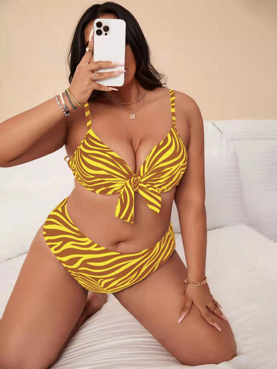 Damen Bunt gemusterter Bikini mit Knotendetail R&B