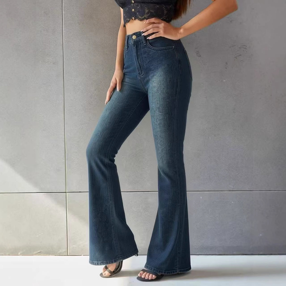 Damen Flared Jeans mit hohem Bund und einzigartigem Strukturdesign R&B