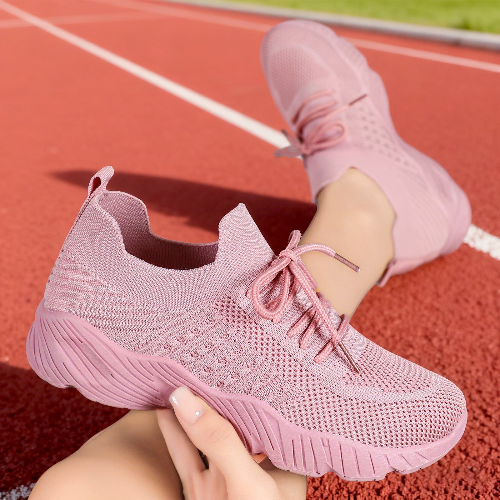 Damen atmungsaktive und flexible Fitness-Sneaker mit elastischer Schnürung R&B
