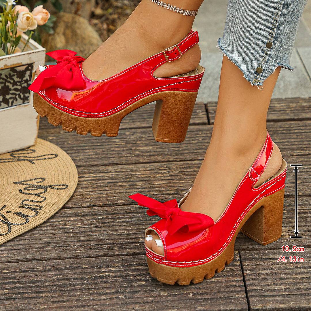 Damen Sling-Sandalen mit modischem Absatz und dekorativem Schleifen-Detail R&B