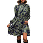 Damen lässiges Kleid mit gerafftem Design und eleganten Puffärmeln R&B