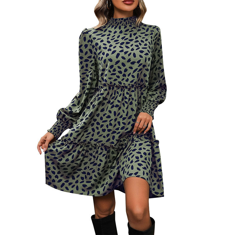 Damen lässiges Kleid mit gerafftem Design und eleganten Puffärmeln R&B