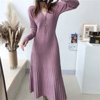 Damen Strickkleid mit Knopfverschluss und gerippter Struktur